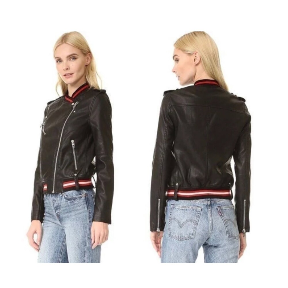 Blank NYC Black Leather Jacket with Red and White Accents